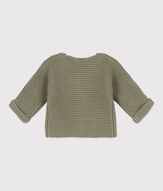 Cardigan bébé tricot point mousse en coton vert MARECAGE
