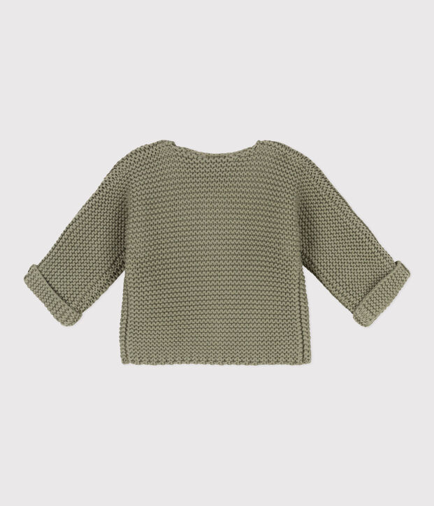 Cardigan b&eacute;b&eacute; tricot point mousse en coton vert