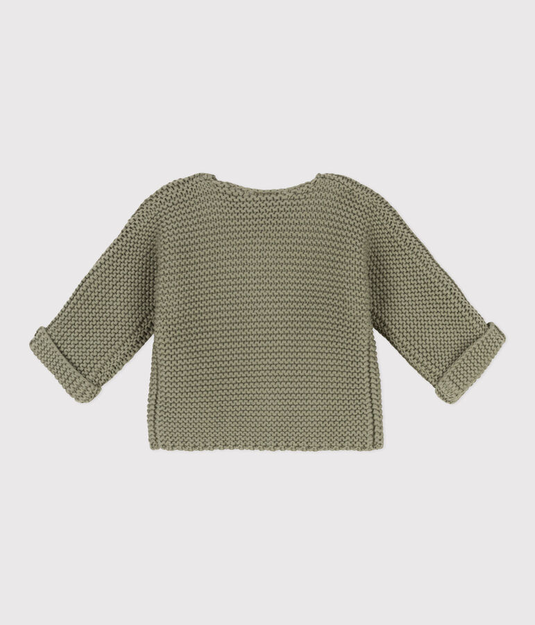 Cardigan b&eacute;b&eacute; tricot point mousse en coton vert MARECAGE