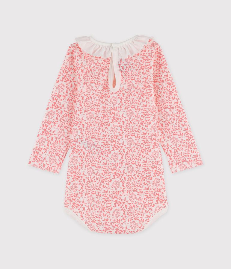 Body manches longues en coton b&eacute;b&eacute;. blanc/rose