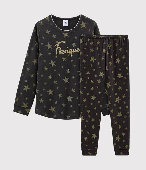 Pyjama petite fille en c&ocirc;te gris/jaune