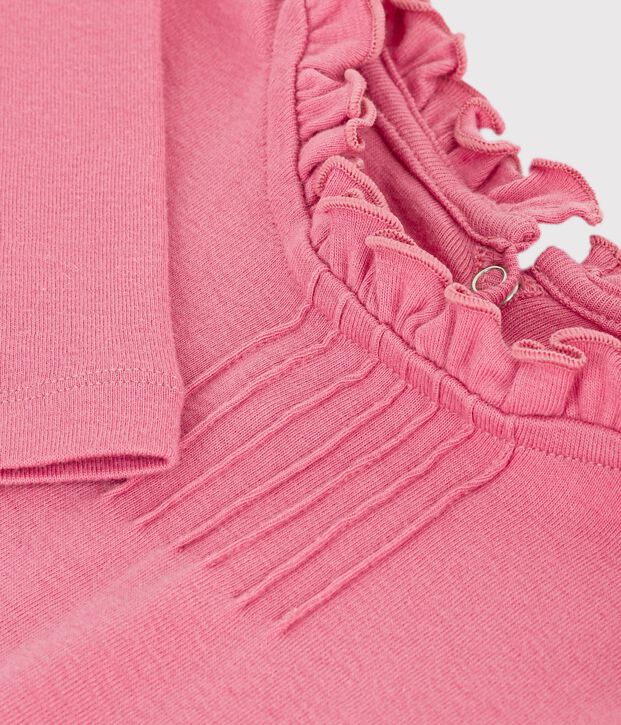 Tee-shirt &agrave; col enfant manches longues uni rose