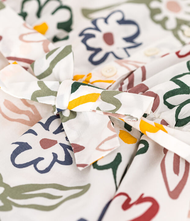 Robe imprim&eacute;e sans manche en popeline enfant fille blanc/multicouleur