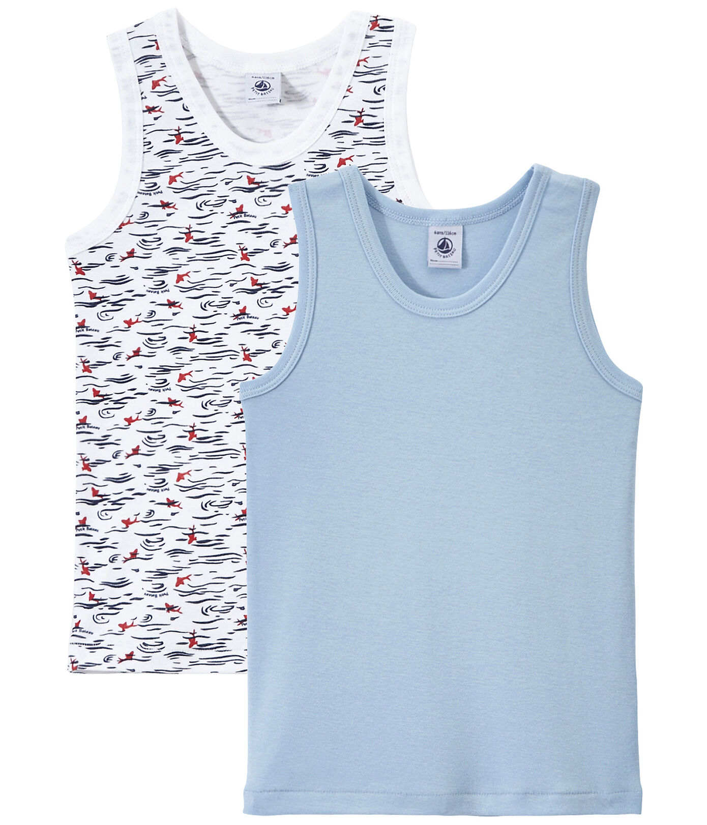 Petit Bateau Débardeurs Lot De 2 Garçon - Coton Imprimé Surfeurs