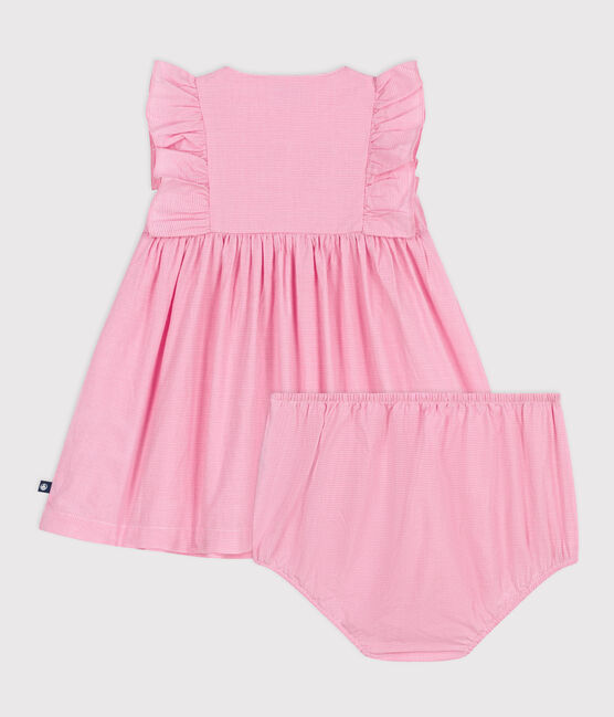 Robe bébé en coton léger sans manches et bloomer, imprimés vichy blanc ECUME/ PETAL