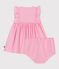 Robe bébé en coton léger sans manches et bloomer, imprimés vichy blanc ECUME/ PETAL