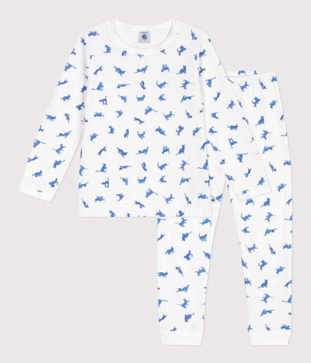 Pyjama enfant en coton imprim&eacute; chats blanc/multicouleur