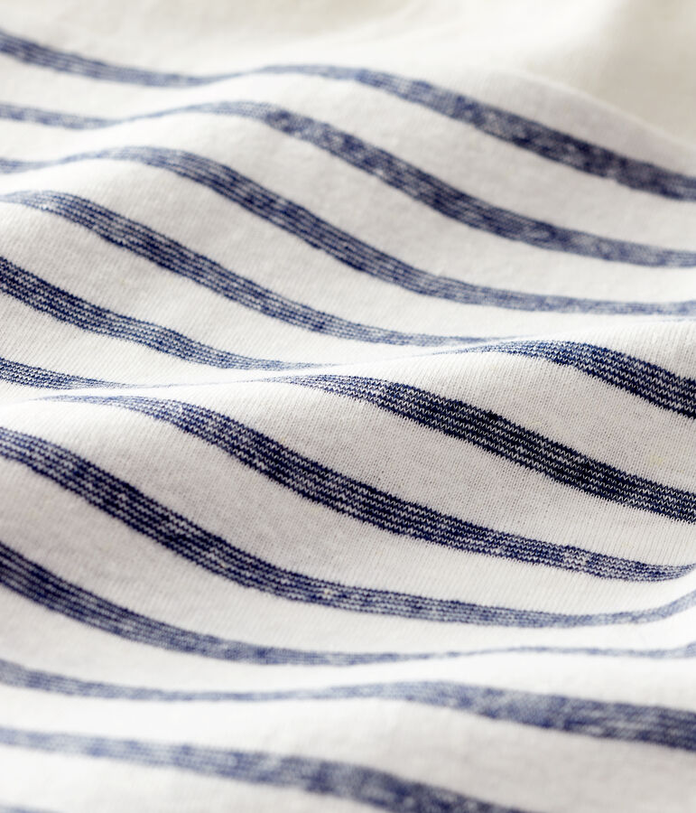 Combinaison courte en coton/lin ray&eacute; b&eacute;b&eacute; gar&ccedil;on blanc MARSHMALLOW/bleu MEDIEVAL