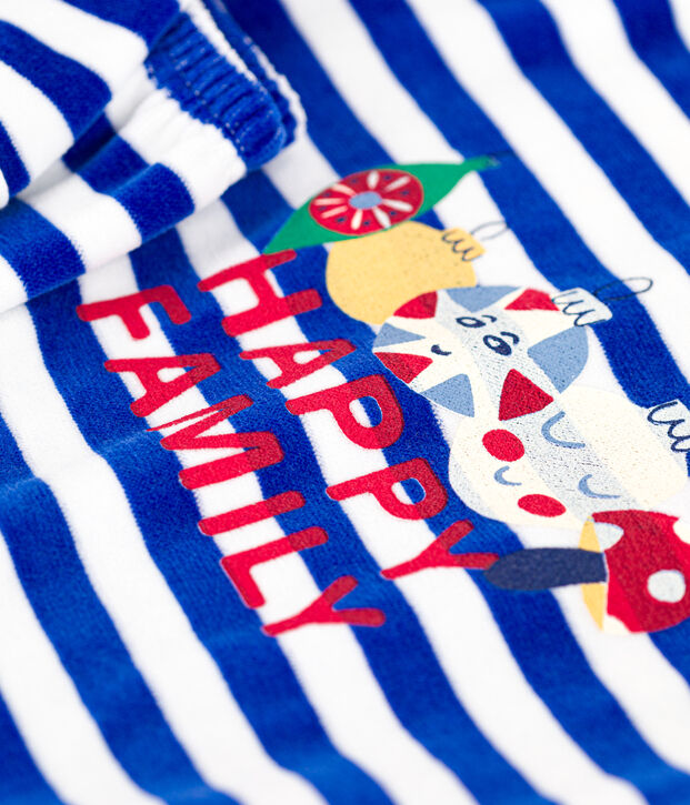 Pyjama ray&eacute; en velours enfant bleu/blanc