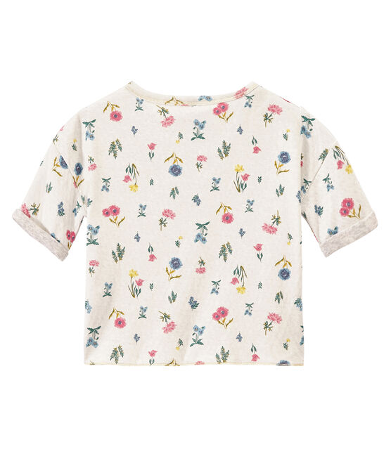T-shirt fille en tubique léger imprimé blanc MARSHMALLOW/blanc MULTICO