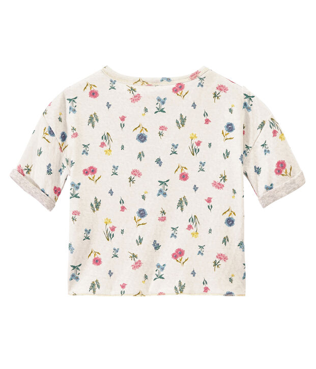 T-shirt fille en tubique l&eacute;ger imprim&eacute; blanc/multicouleur