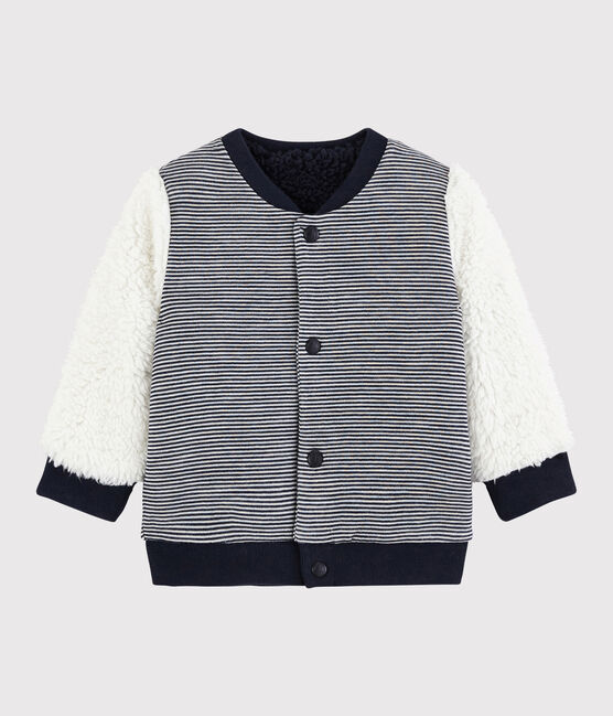 Cardigan réversible bébé garçon bleu SMOKING/blanc MARSHMALLOW