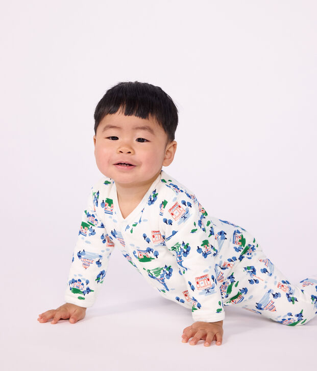 Pyjama b&eacute;b&eacute; en molleton imprim&eacute; Paris blanc/multicouleur