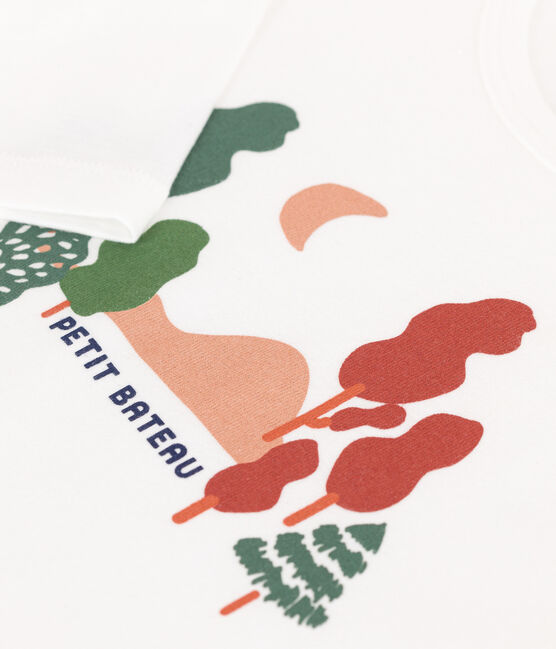 Tee-shirt enfant manches longues en coton blanc ECUME/blanc MULTICO