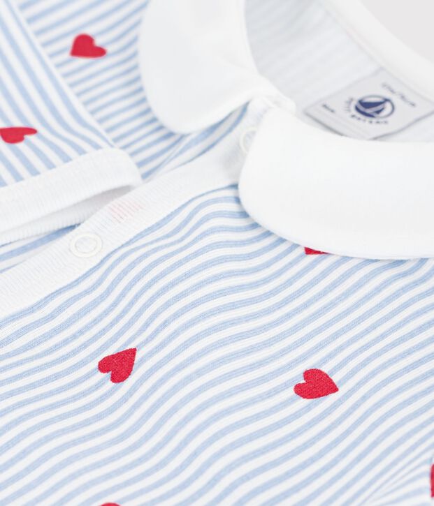 Pyjama b&eacute;b&eacute; en coton sans pieds imprim&eacute; c&oelig;urs blanc/multicouleur