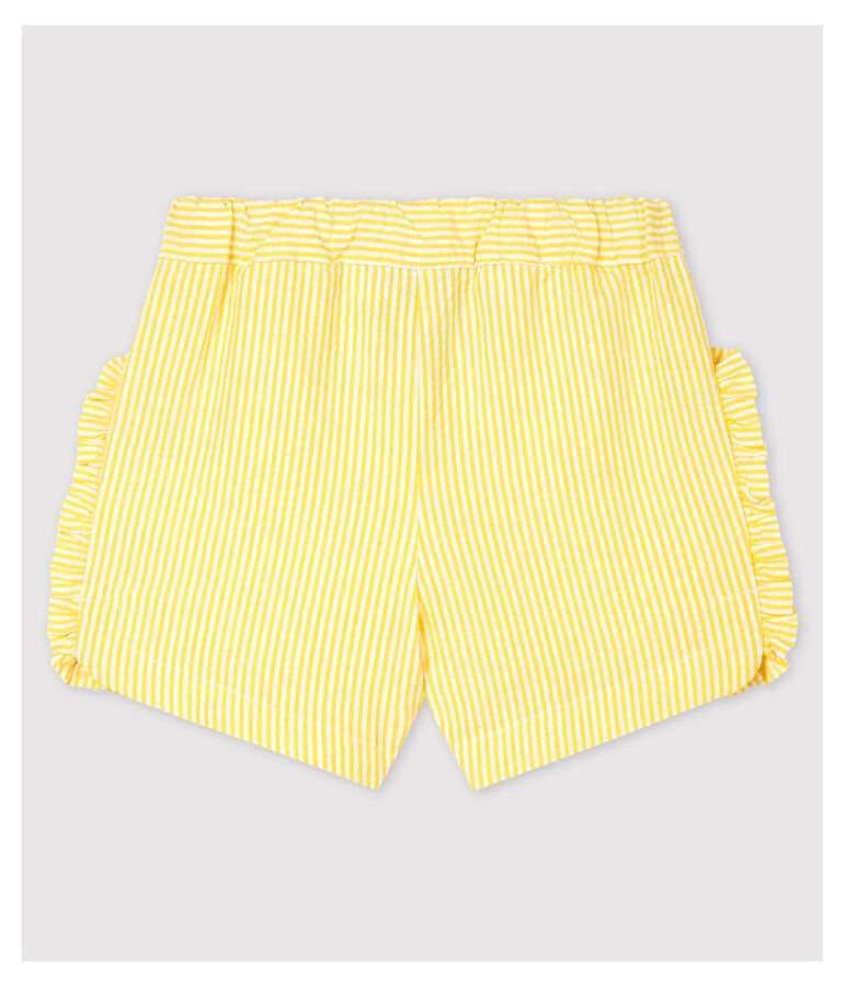 Short ray&eacute; en seersucker b&eacute;b&eacute; fille jaune SHINE/blanc MARSHMALLOW