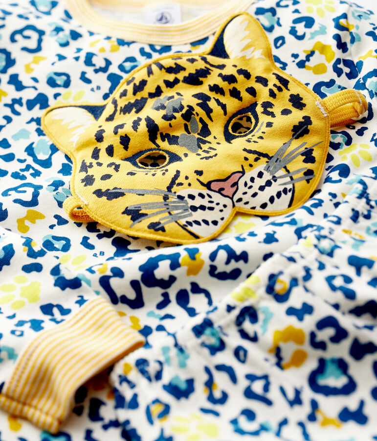 Pyjama phosphorescent l&eacute;opard en coton enfant blanc MARSHMALLOW/blanc MULTICO