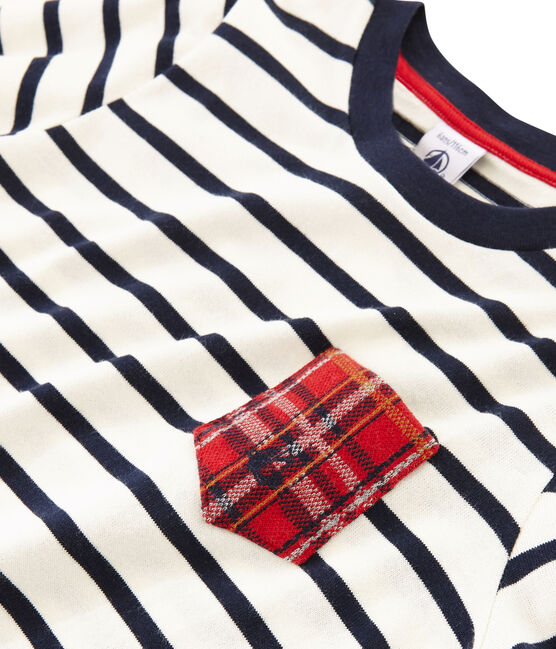 Tee-shirt manches longues enfant garçon blanc MARSHMALLOW/bleu SMOKING
