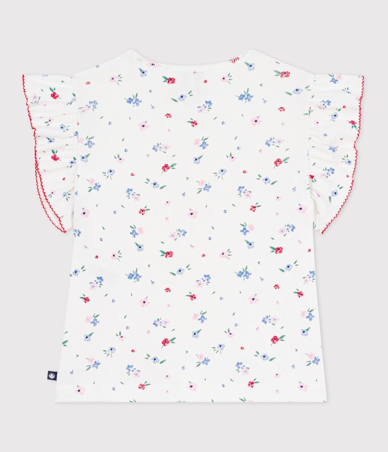 Tee-shirt enfant manches courtes en coton imprim&eacute; fleurs blanc MARSHMALLOW/blanc MULTICO