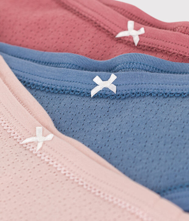 Lot de 3 culottes taille haute unies en coton ajour&eacute; enfant multicouleur