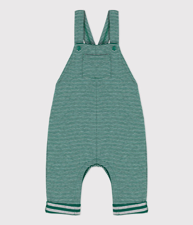 Salopette longue b&eacute;b&eacute; ray&eacute;e milleraies en tubique vert/gris