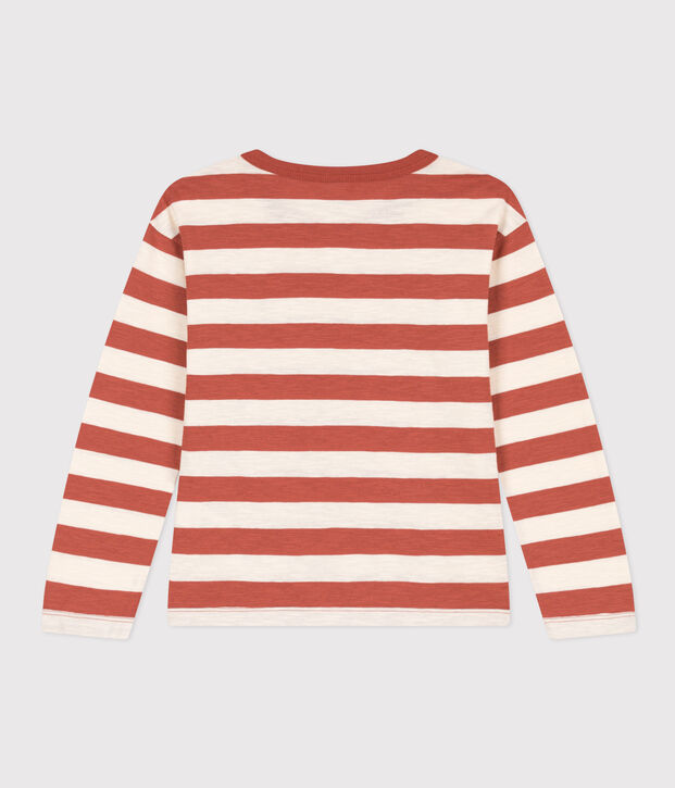 Tee-shirt manches longues en coton enfant gar&ccedil;on marron/&eacute;cru