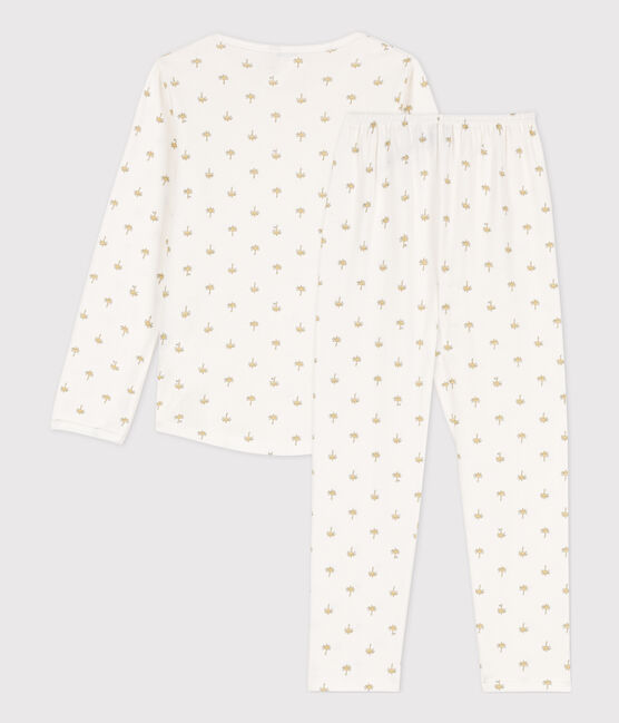 Pyjama palmiers en coton petite fille blanc MARSHMALLOW/blanc MULTICO