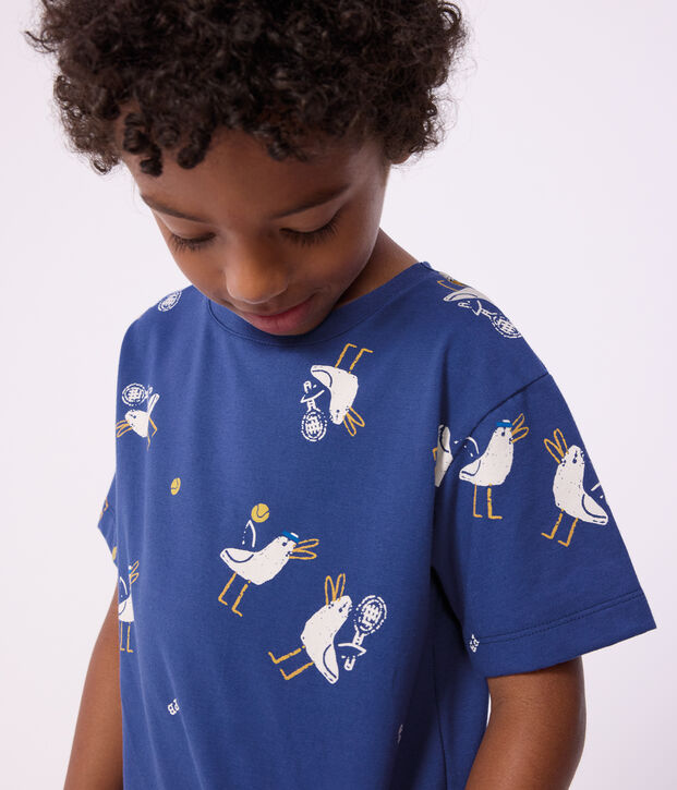 Tee-shirt enfant manches courtes en coton imprim&eacute; mouettes bleu/multicouleur