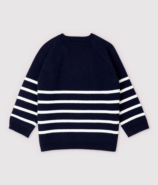 Pull en tricot coton/lin bébé garçon bleu SMOKING/blanc MARSHMALLOW