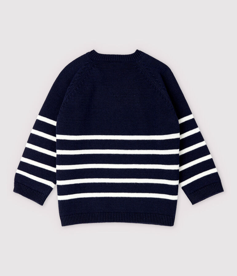 Pull en tricot coton/lin b&eacute;b&eacute; gar&ccedil;on bleu/blanc
