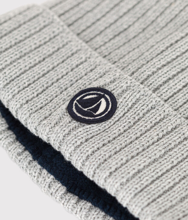 Bonnet en tricot doubl&eacute; en polaire enfant gar&ccedil;on-fille gris