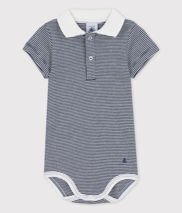 PETIT BATEAU - Body à col polo rayé milleraies en coton bio bébé