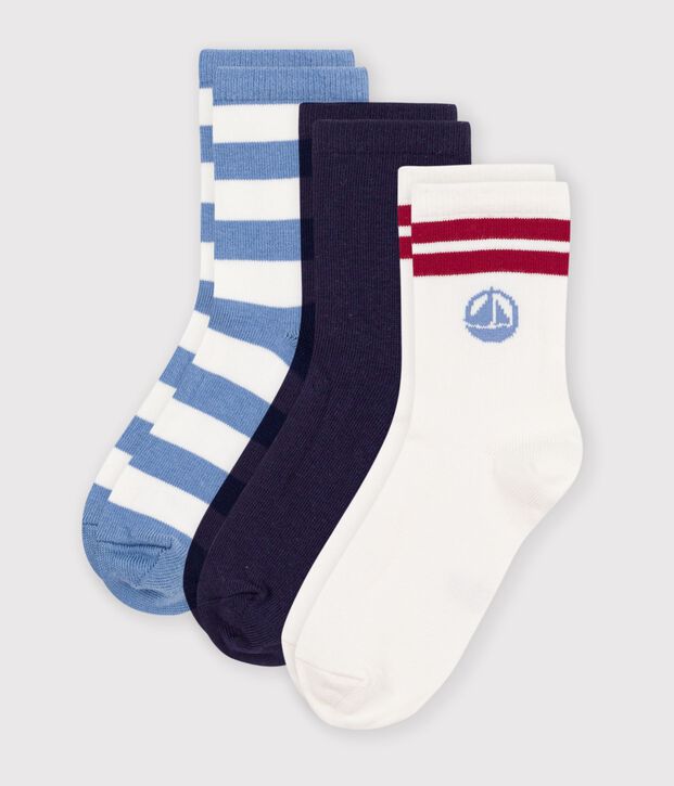 3 paires de chaussettes enfant en coton &agrave; rayures multicouleur