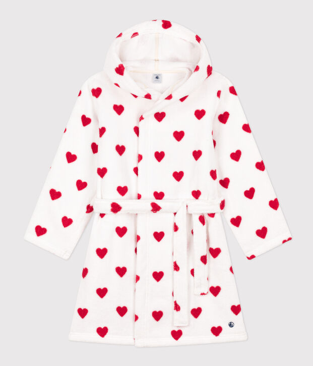Peignoir c&oelig;ur en &eacute;ponge enfant blanc/rouge