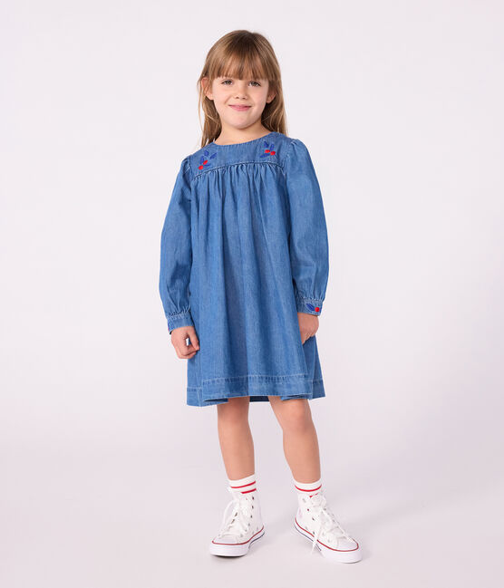 Robe enfant manches longues en denim bleu DENIM CLAIR