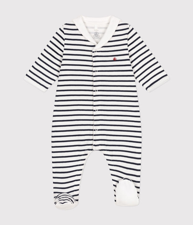 Pyjama en tubique b&eacute;b&eacute; blanc/bleu