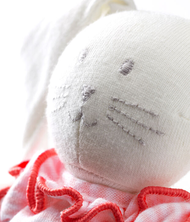 Doudou lapin habill&eacute; rose/blanc