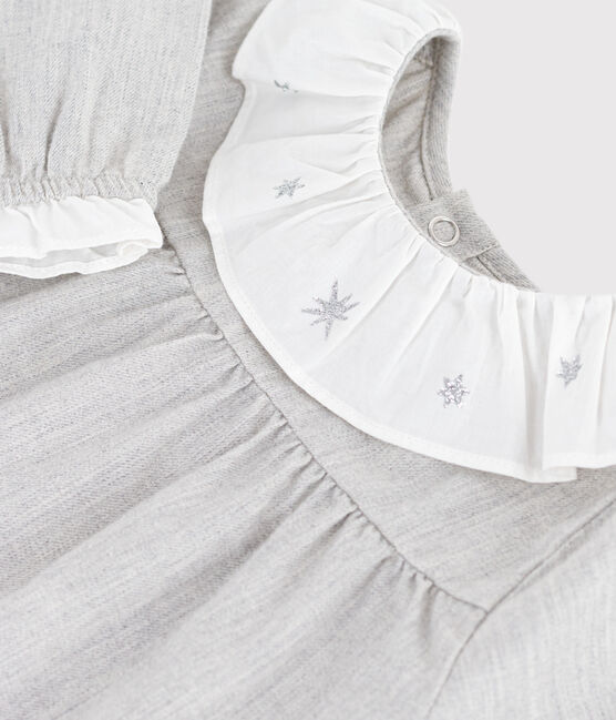 Robe bébé en flanelle manches longues unie à col gris FUMEE CHINE