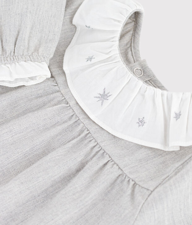 Robe b&eacute;b&eacute; en flanelle manches longues unie &agrave; col gris