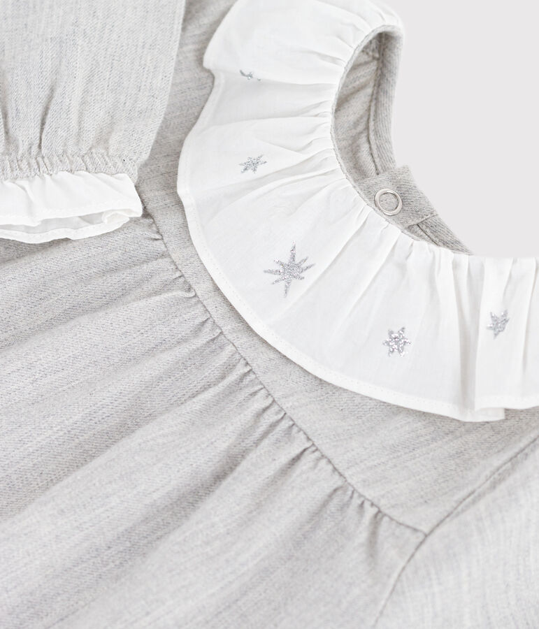 Robe b&eacute;b&eacute; en flanelle manches longues unie &agrave; col gris FUMEE CHINE