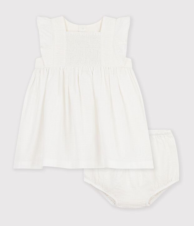 Robe b&eacute;b&eacute; en coton manches courtes unie blanc