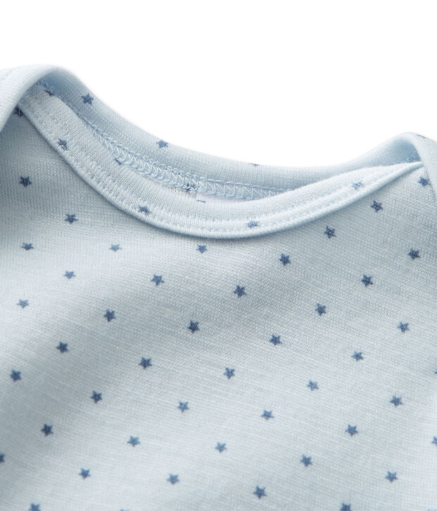 Combinaison courte b&eacute;b&eacute; gar&ccedil;on en laine et coton bleu/gris