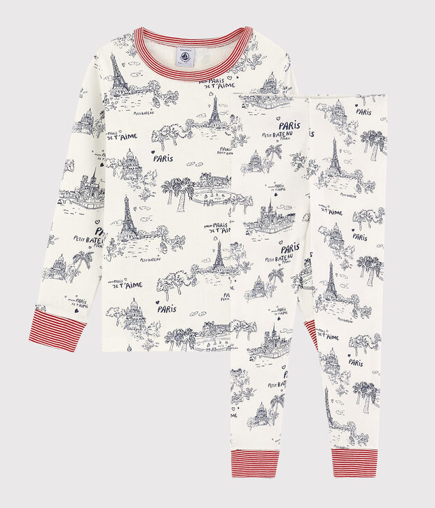Pyjama toile de Jouy Paris petit gar&ccedil;on en coton blanc/bleu