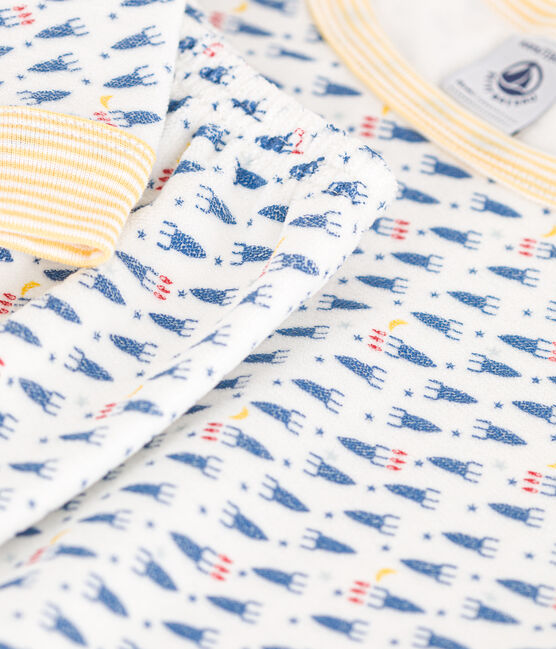 Pyjama en velours imprimé fusées enfant blanc MARSHMALLOW/blanc MULTICO