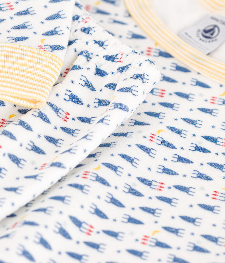 Pyjama en velours imprim&eacute; fus&eacute;es enfant blanc MARSHMALLOW/blanc MULTICO