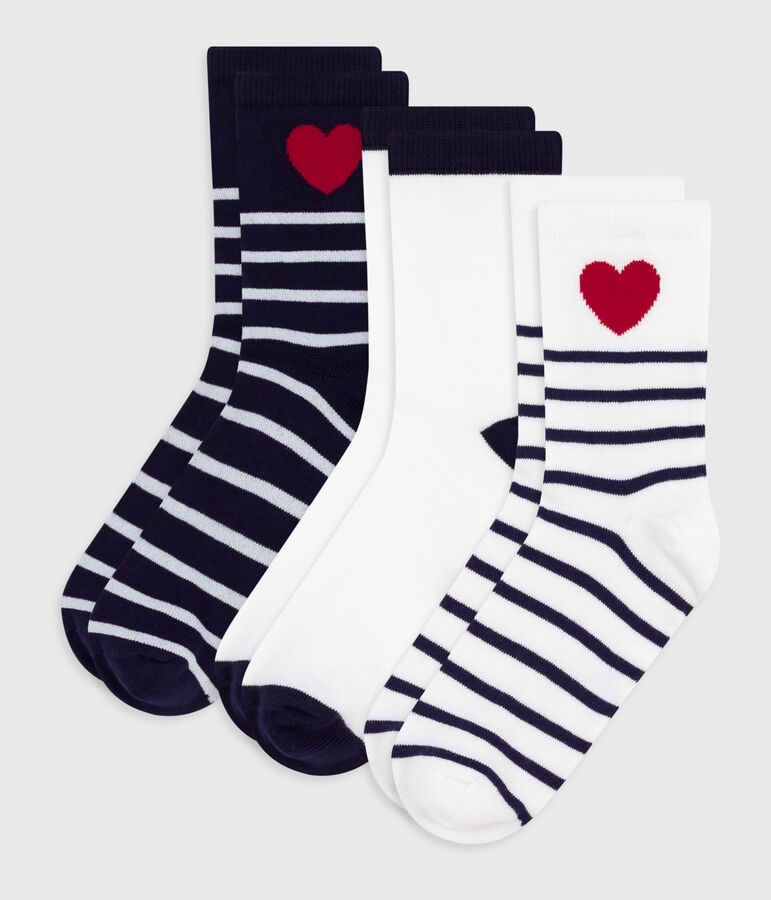 3 paires de chaussettes enfant en coton rayures et coeurs variante 1