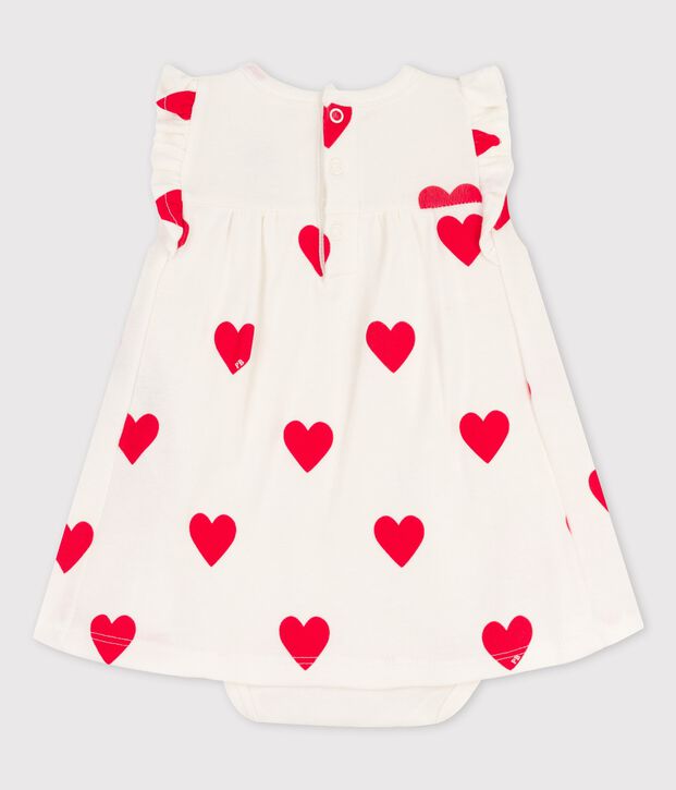 Robe body imprim&eacute;e coeur en coton bio b&eacute;b&eacute; blanc/rouge