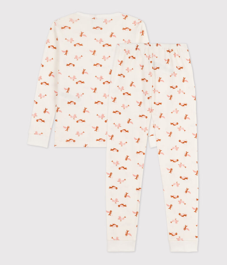 Pyjama ajust&eacute; oiseau en coton blanc MARSHMALLOW/blanc MULTICO