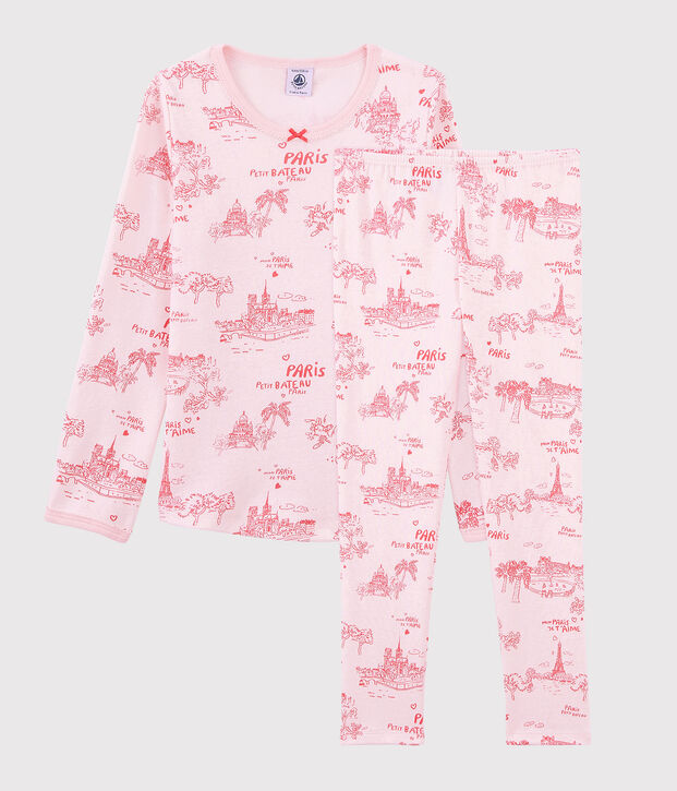 Pyjama toile de Jouy Paris petite fille en coton rose/rose