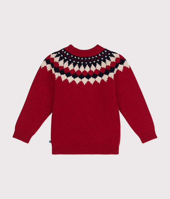 Pull jacquard laine et coton enfant garçon rouge STOP/ MULTICO